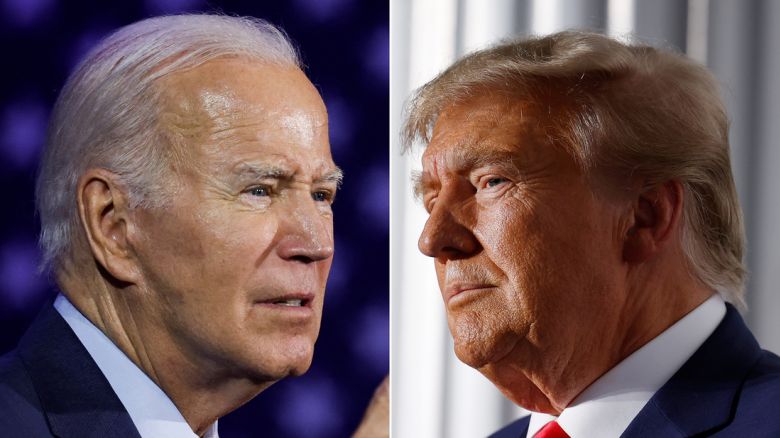 US President Joe Biden, left, and former President Donald Trump.